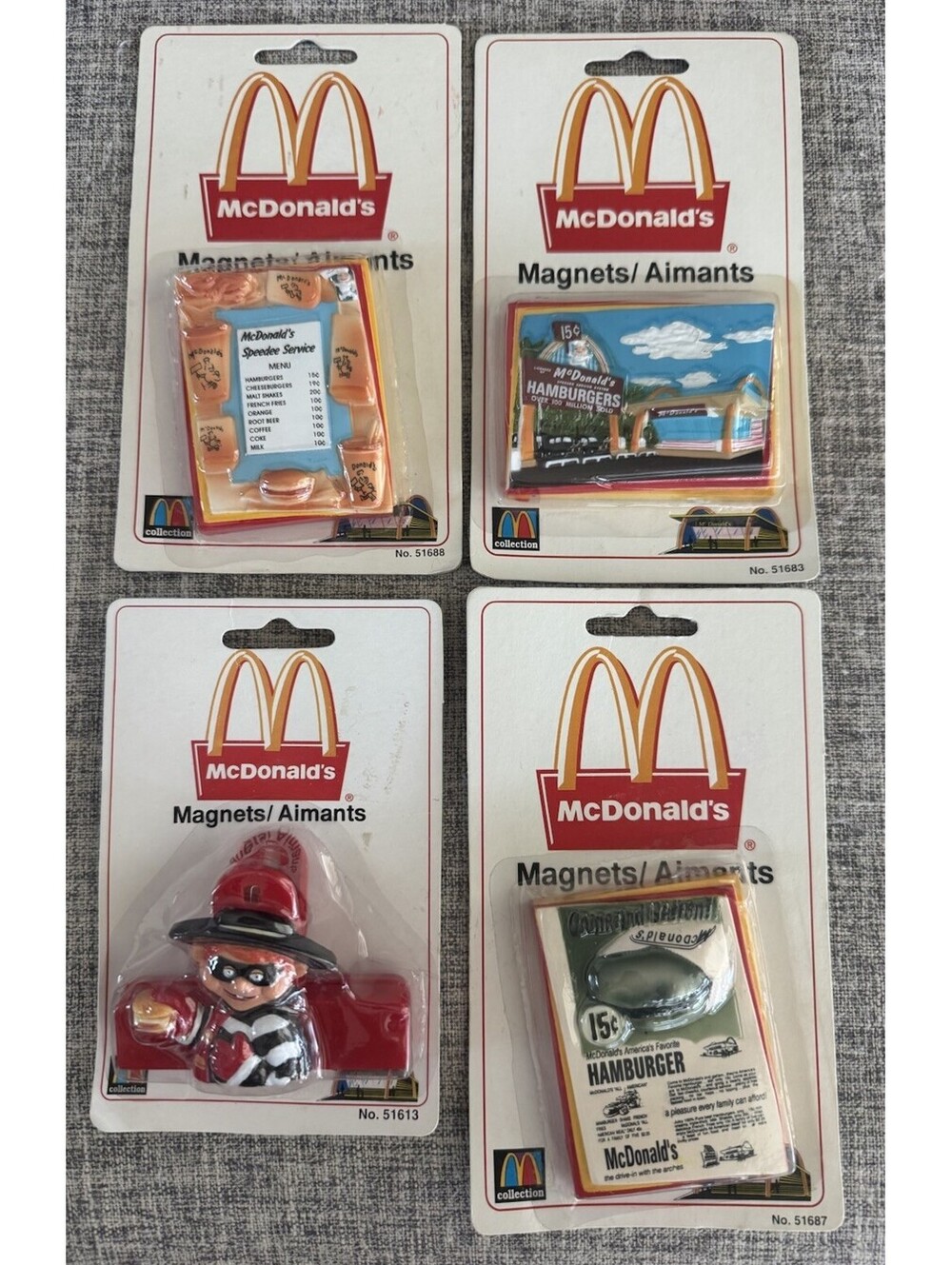 Lot 4 Vintage McDonald’s Magnets NOS Hamburglar Speedee 15¢ Burger Advertising